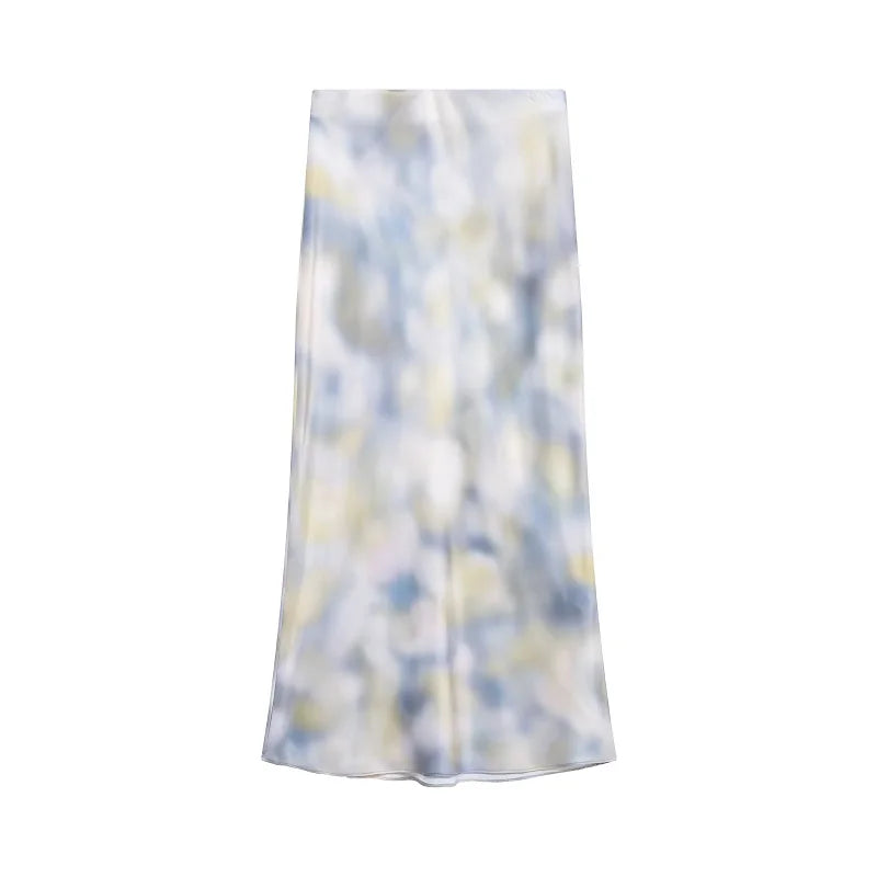 TRAF Tie Dye Skirt Set 2025 Women's 2 Pieces Long Sleeve Shirts Mid Waist Midi Skirt Fashion Casual Elegant Skirt Set Outfit