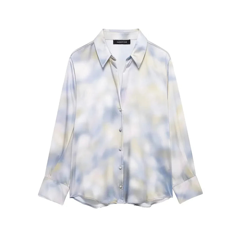 TRAF Tie Dye Skirt Set 2025 Women's 2 Pieces Long Sleeve Shirts Mid Waist Midi Skirt Fashion Casual Elegant Skirt Set Outfit